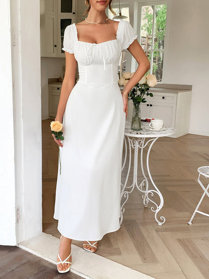 Elegant One-Shoulder Long Dress with Short Sleeves