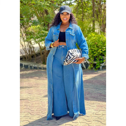 Casual Oversized Denim Long Coat With Button Closure