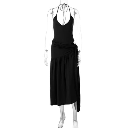 Sexy Backless Jumpsuit with Tie Waist Skirt Set