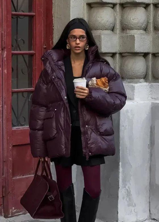 Oversized Puffer Jacket Glossy Plum Material