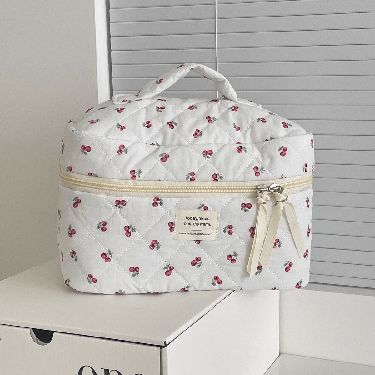 Quilted Berry Makeup Bag Stylish Portable Travel Organizer