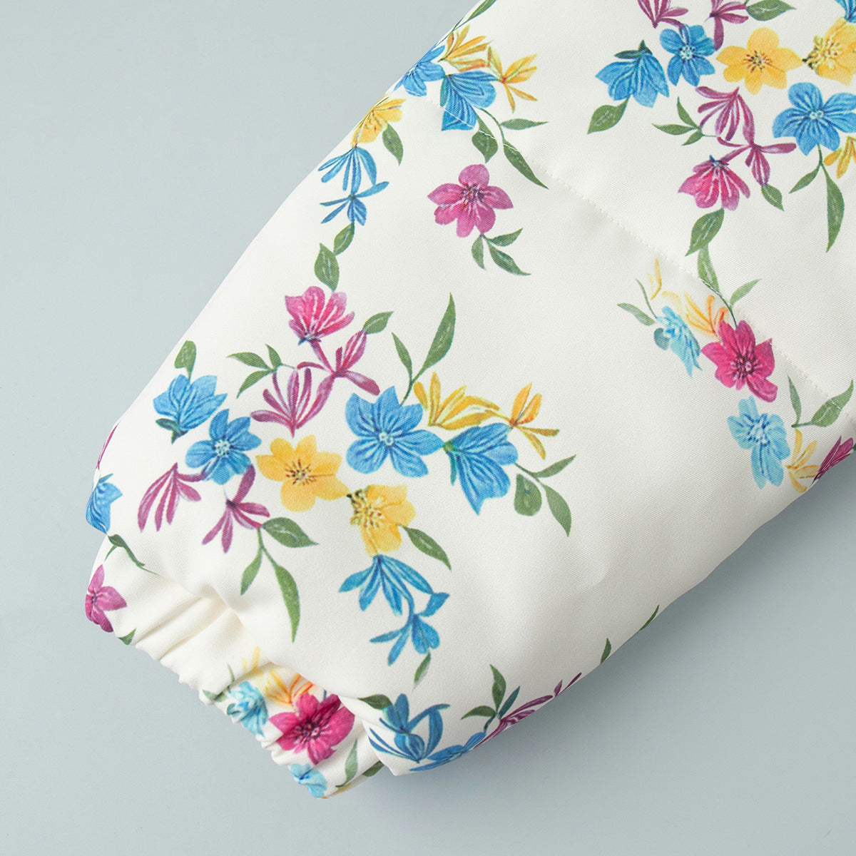 Floral Print Stand Collar Zipper Cotton Padded Jacket