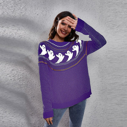 Halloween Ghost Vintage Polka Dot Long Sleeve Knitted Sweater Women'S Loose Wear