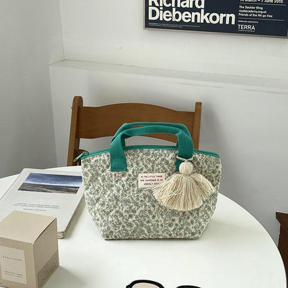 Quilted Insulated Lunch Bag Floral Design Cotton Tote