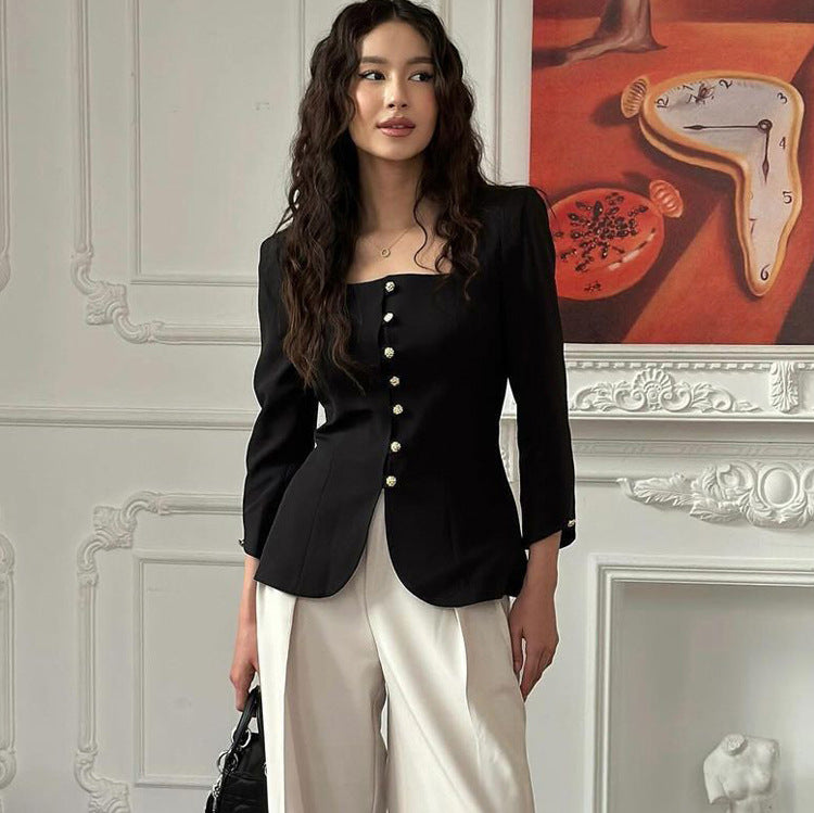 Black Tailored Square Neck Blazer