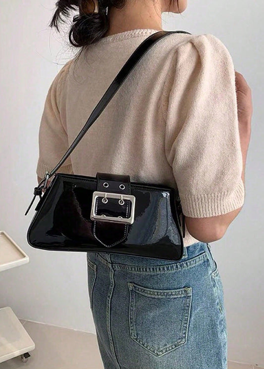 Patent Leather Bag With Glossy Buckle Detail