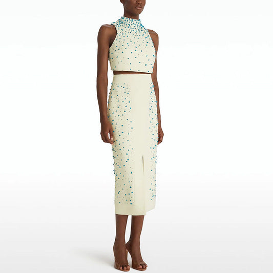 Beaded Tank Top & Split Skirt Set