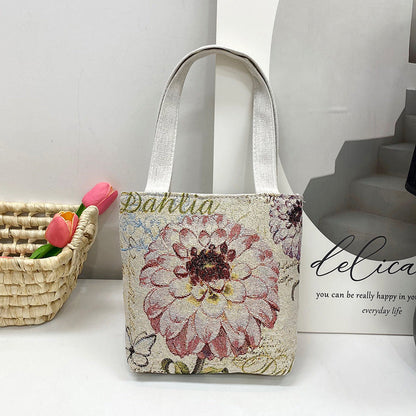 Ethnic Style Elephant Embroidered Canvas Tote Bag for Everyday Use