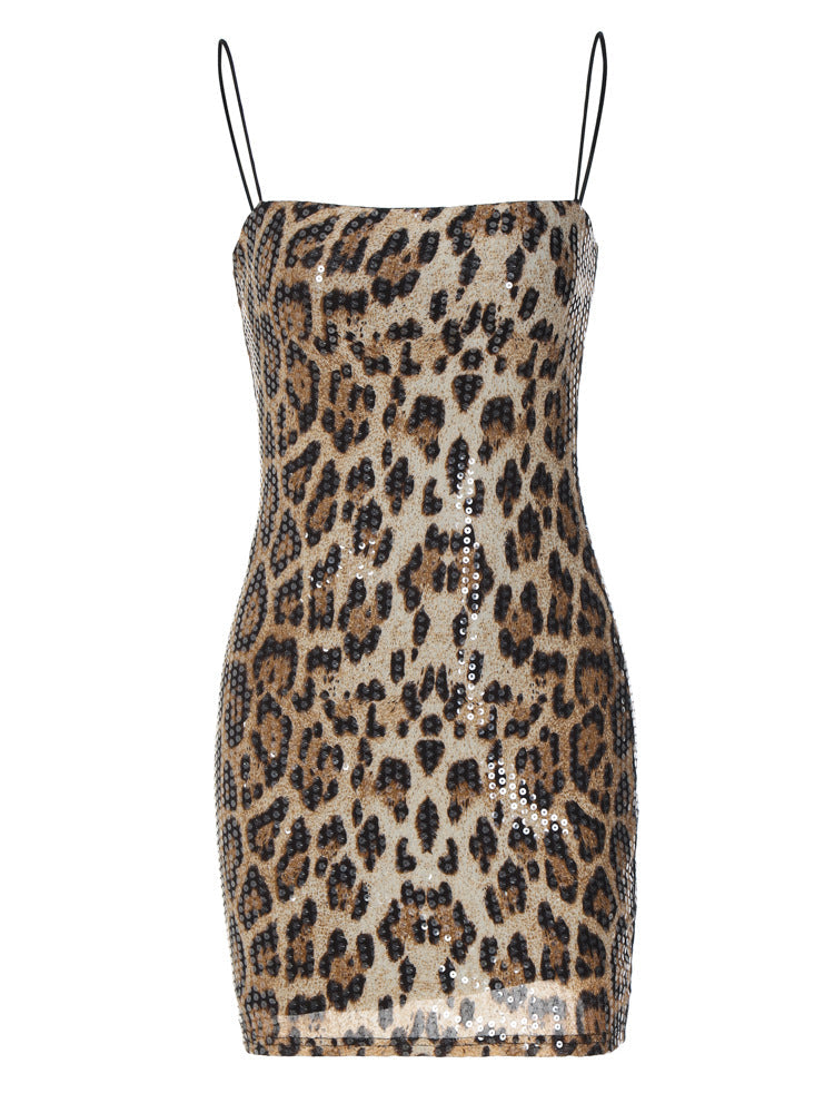 Women's Trendy Leopard Print Sheath Dress with Sequins