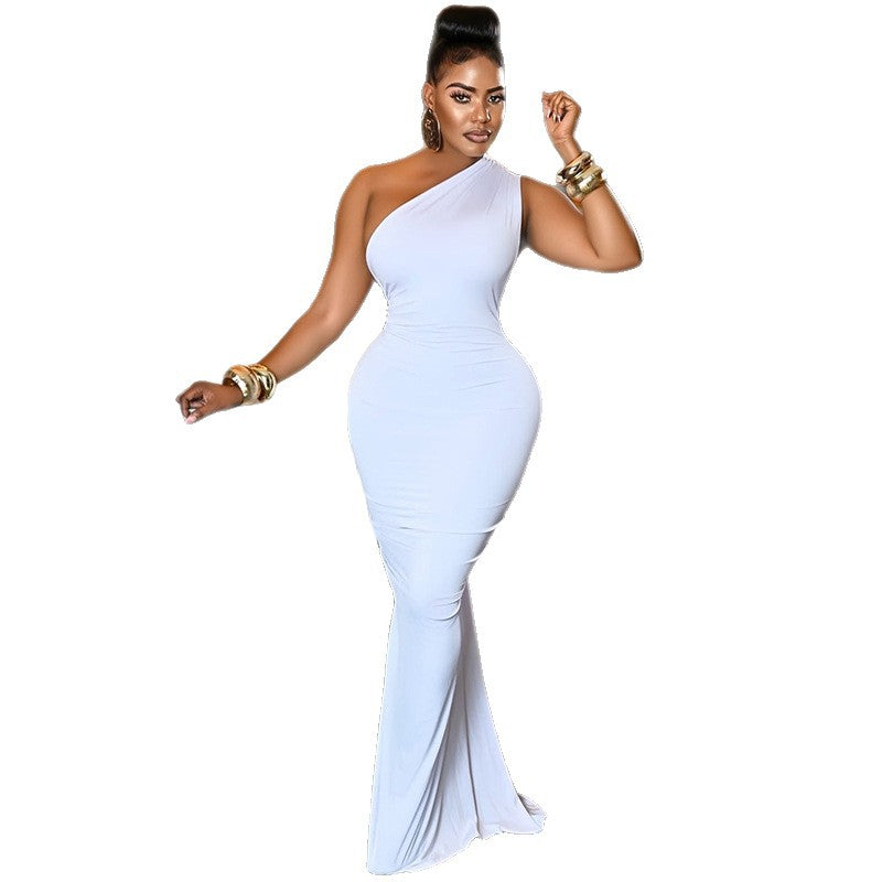 Colorful Slim Fit Drape Off-Shoulder Midi Dress
