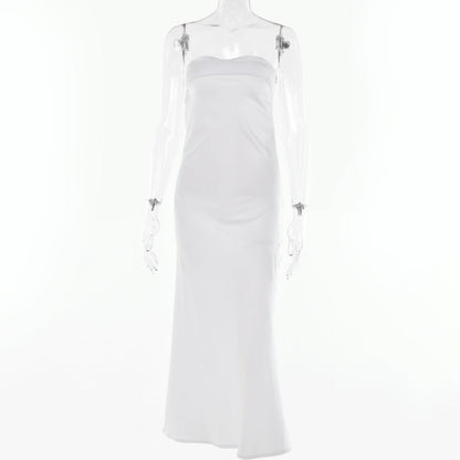 Banquet Evening Dress Drape Hot Girl Dress New Solid Color Backless Waist Long Skirt