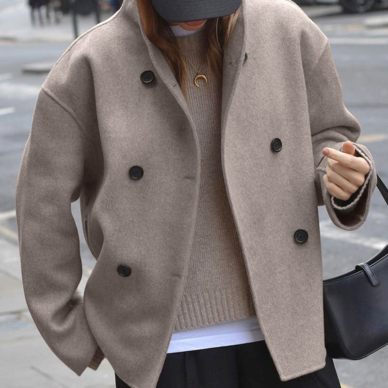 Retro Stand Collar Double Breasted Casual Short Coat