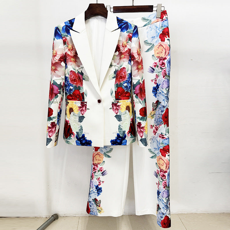Fashionable Digital Print Suit Jacket Set