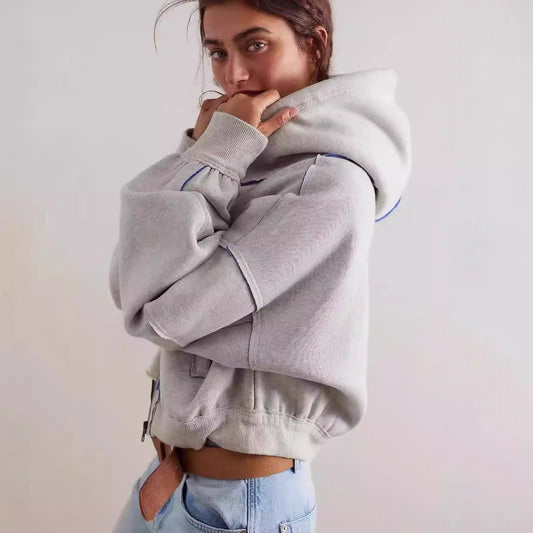 Street Loose Color Block Casual Hooded Hoodie