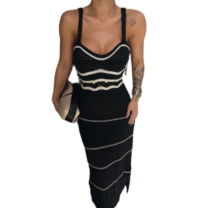 Minimalist V-Neck Sleeveless Split Knit Maxi Dress