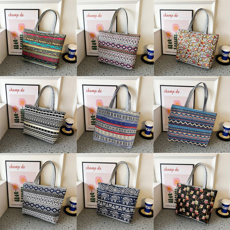 Canvas Tote Bag Vintage Style Printed Shoulder Bag