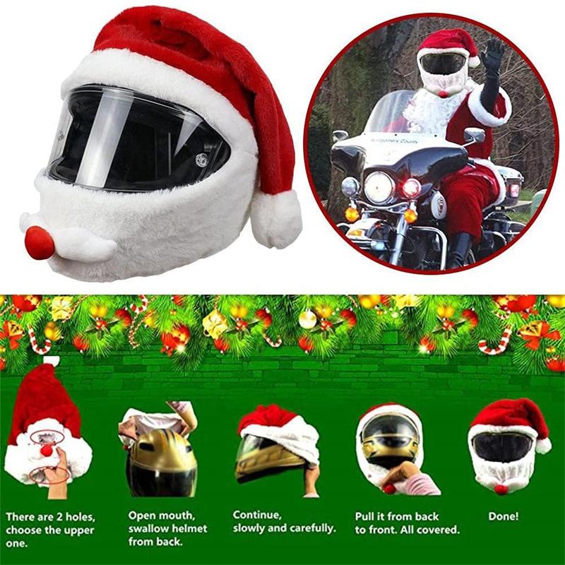 Motorcycle Helmet Christmas Hat Outdoor Crazy Funny Santa Claus Motorcycle Helmet Cover Christmas
