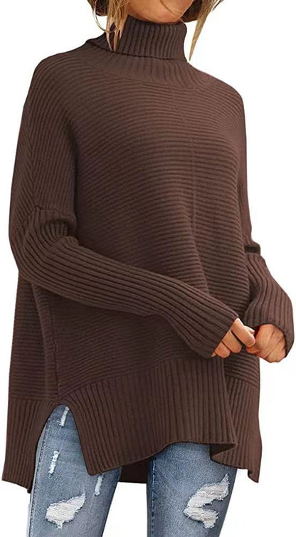 Trendy Turtleneck Batwing Sleeves Knitted Sweater