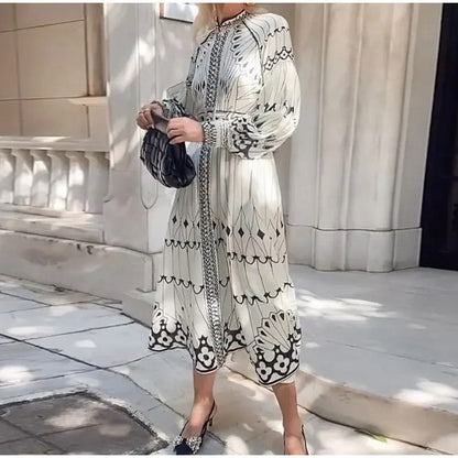 Elegant Floral Print Long Sleeve Maxi Dress