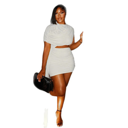 Trendy Solid Color Asymmetrical Ruched Bodycon Dress