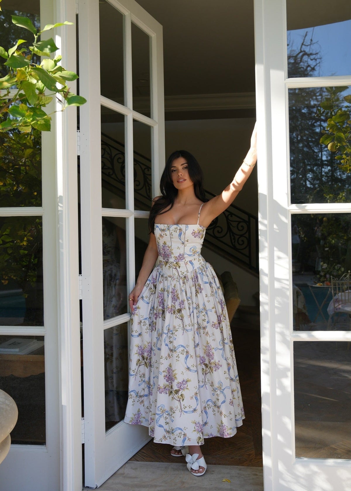 Strapless Floral Corset Maxi Dress In Lightweight Fabric