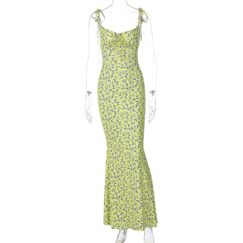 Floral Print Maxi Dress Adjustable Strap Elegant Casual Dress