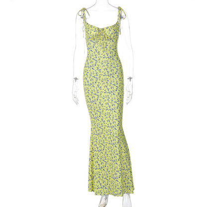 Floral Print Maxi Dress Adjustable Strap Elegant Casual Dress