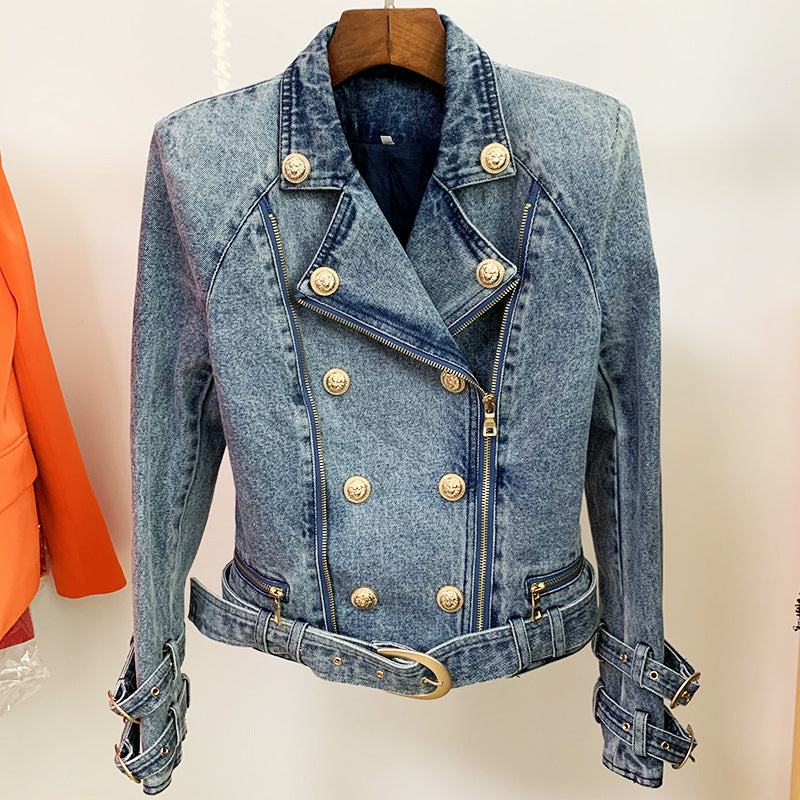 New Stylish Slim-Fit Denim Blazer With Lion Button