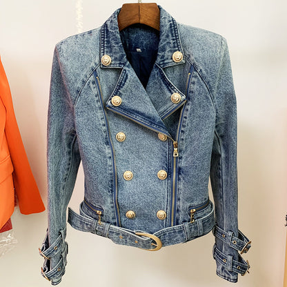 New Stylish Slim-Fit Denim Blazer With Lion Button