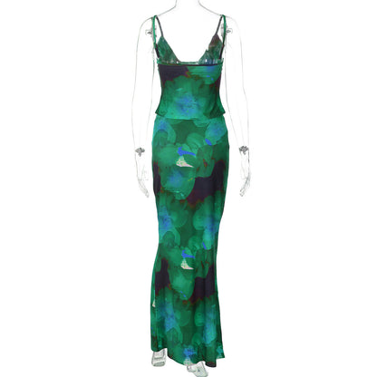Trendy Floral V-Neck Sleeveless Top & Bodycon Skirt Set