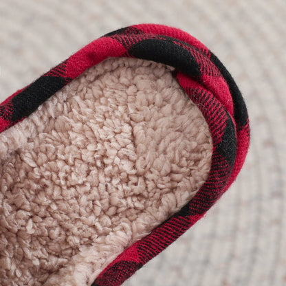 Winter Letter Embroidery Plaid Warm Indoor Slippers