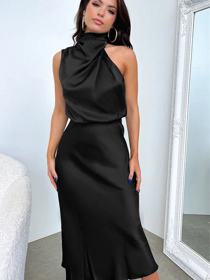 Elegant Sleeveless Satin Dress Casual Chic Evening Gown