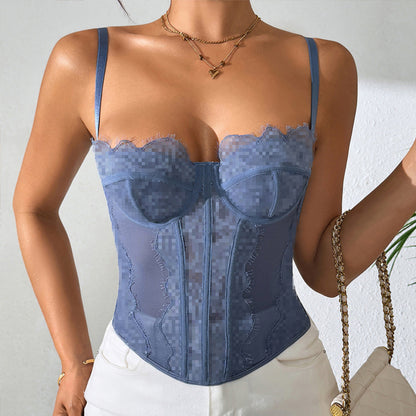 Sleek Lace Trim Corset Cami Top