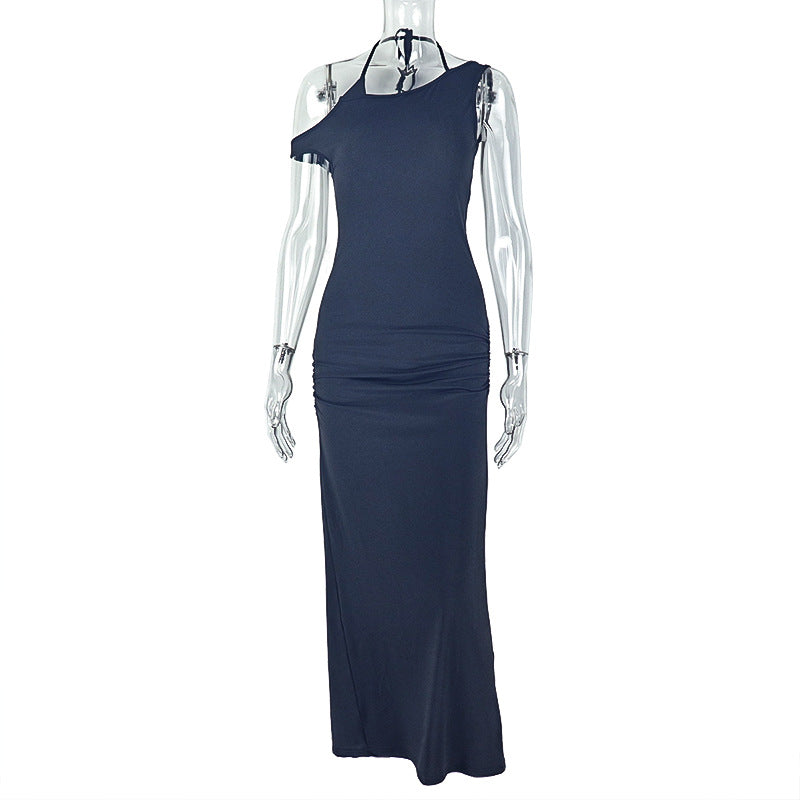 Elegant Backless Maxi Dress With Halter Neck And Side Slit