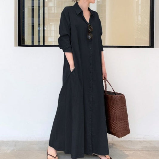 New Solid Color Simple Loose Casual Long Shirt Dress