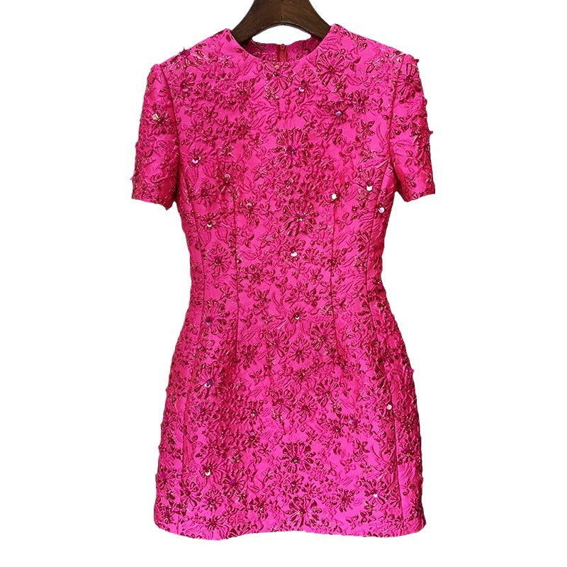 Fashion Pink Casual A-Line Dress With Beaded Embellishments
