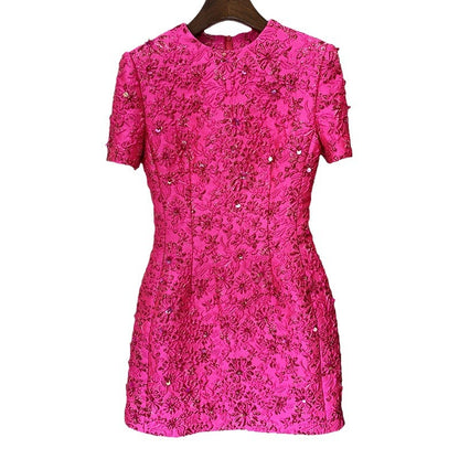 Fashion Pink Casual A-Line Dress With Beaded Embellishments