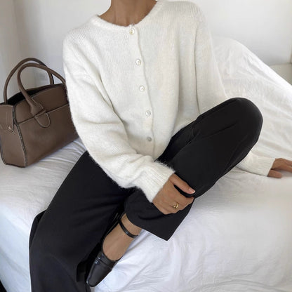 Vintage Crew Neck Long Sleeve Knit Cardigan
