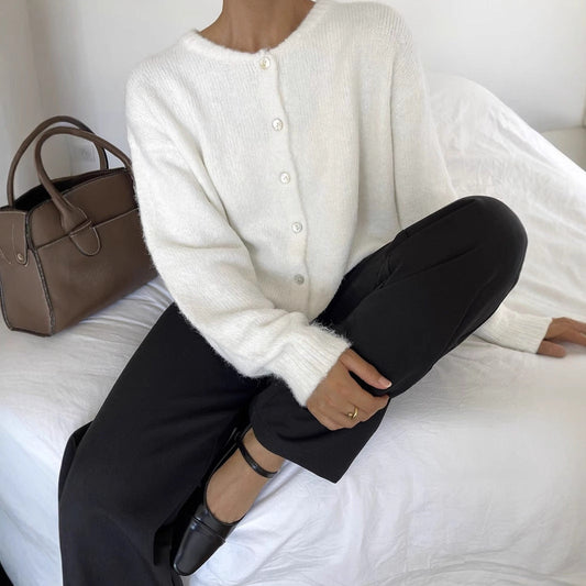 Vintage Crew Neck Long Sleeve Knit Cardigan
