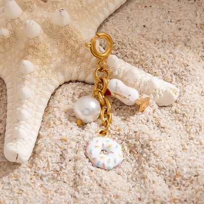 DIY Stainless Steel Coffee Cup Doughnut Charm Keychain