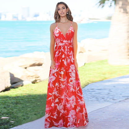 Floral Sling Long Dress Fashion Slim Fit Slim Dress