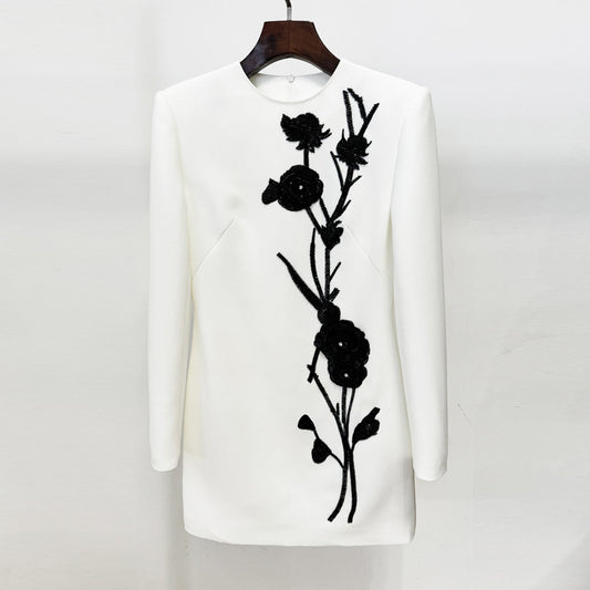 Floral Appliqué Long Sleeve Dress Elegant Gown