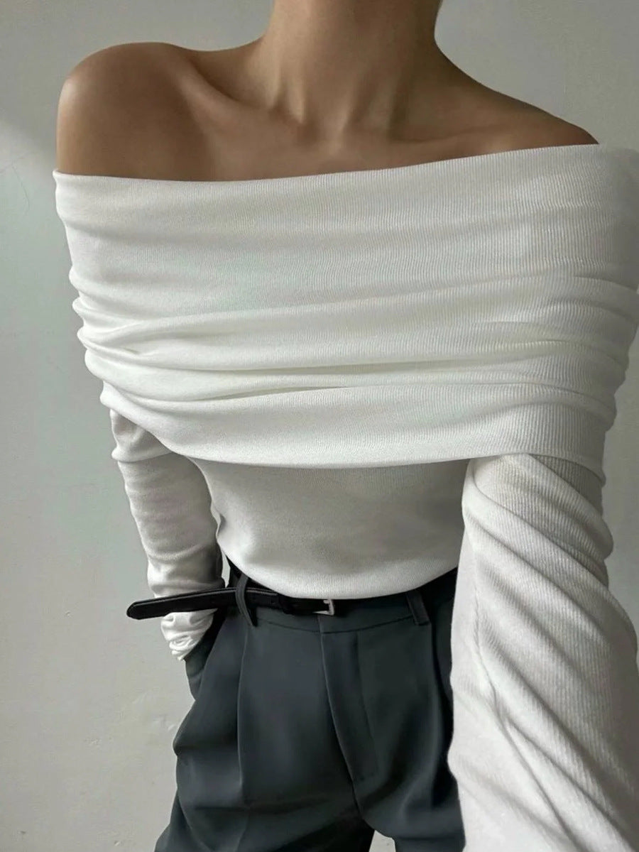 Off-The-Shoulder Knit Sweater Elegant Fitted Design