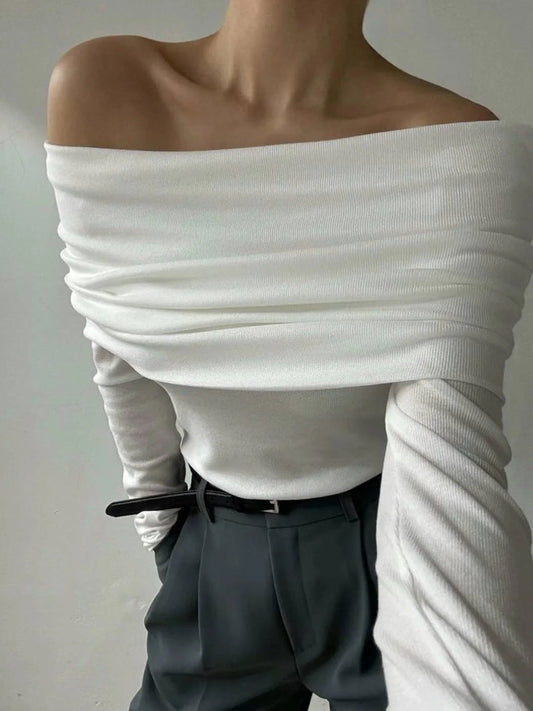 Off-The-Shoulder Knit Sweater Elegant Fitted Design