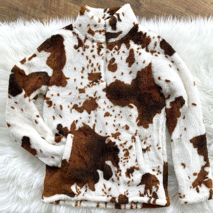 New Autumn And Winter Leisure Fashion Plush Coat Female Cow Printed Zipper Sweater
