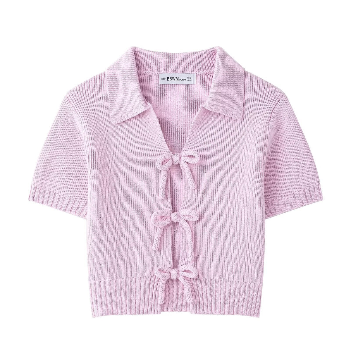 Sweet String Front Short Sleeves Knit Tops