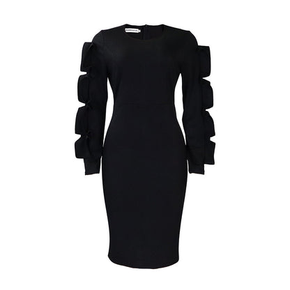 Elegant Plus Size Long Sleeve Dress In Solid Colors
