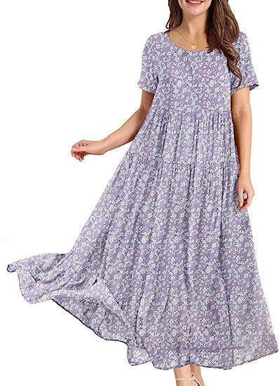 Summer Beach Medium And Long Dress Comfortable Pleated Dress Casual Loose Floral Dress
