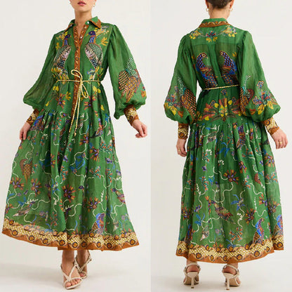 New Autumn Printed Cardigan With Large Swing And Long Sleeved Dress For Women