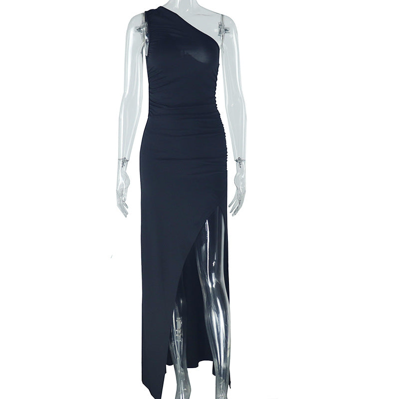 Asymmetrical Sleeveless Long Dress Elegant Solid Color